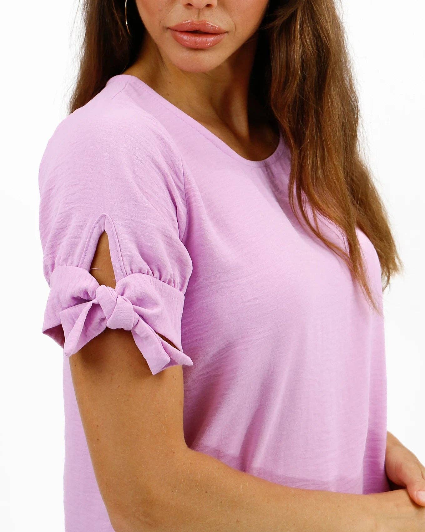 Twist Sleeve Summer Top in Lilac for wholesale on Faire7