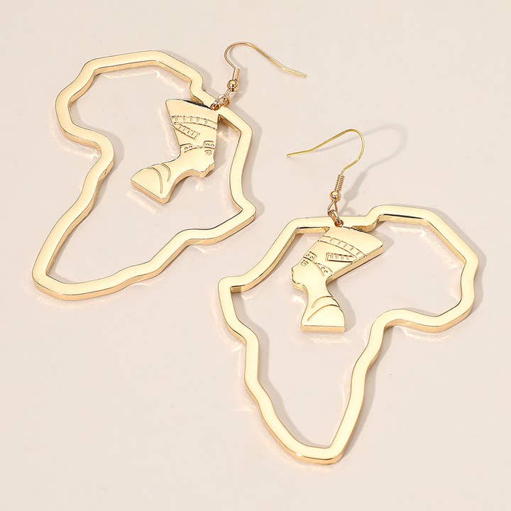 Sensibling Corp. - Wholesale Dangle Earrings - Oversized Africa Map Queen Silhouette Drop Dangle Earrings1