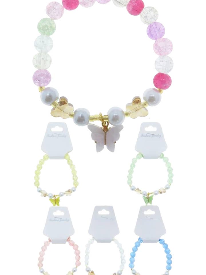 Butterfly Pendant Gemstone Beaded Stretch Bracelet for wholesale by Cap Zone