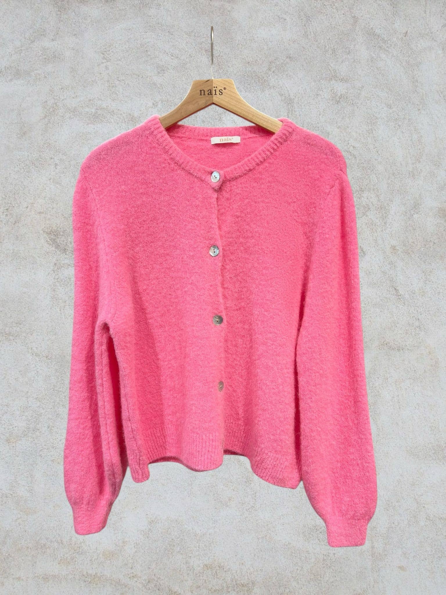 NAÏS PARIS - Wholesale Cardigan - Women's - SUPER FINE ALPACA SHORT BUTTON CREW NECK CARDIGAN30