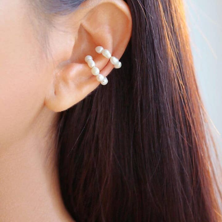 Divine Dulcet - Wholesale Cuff/Wrap Earrings - "Pearly Cuties" 18 Karats Freshwater Pearl Ear Cuffs (Pair)