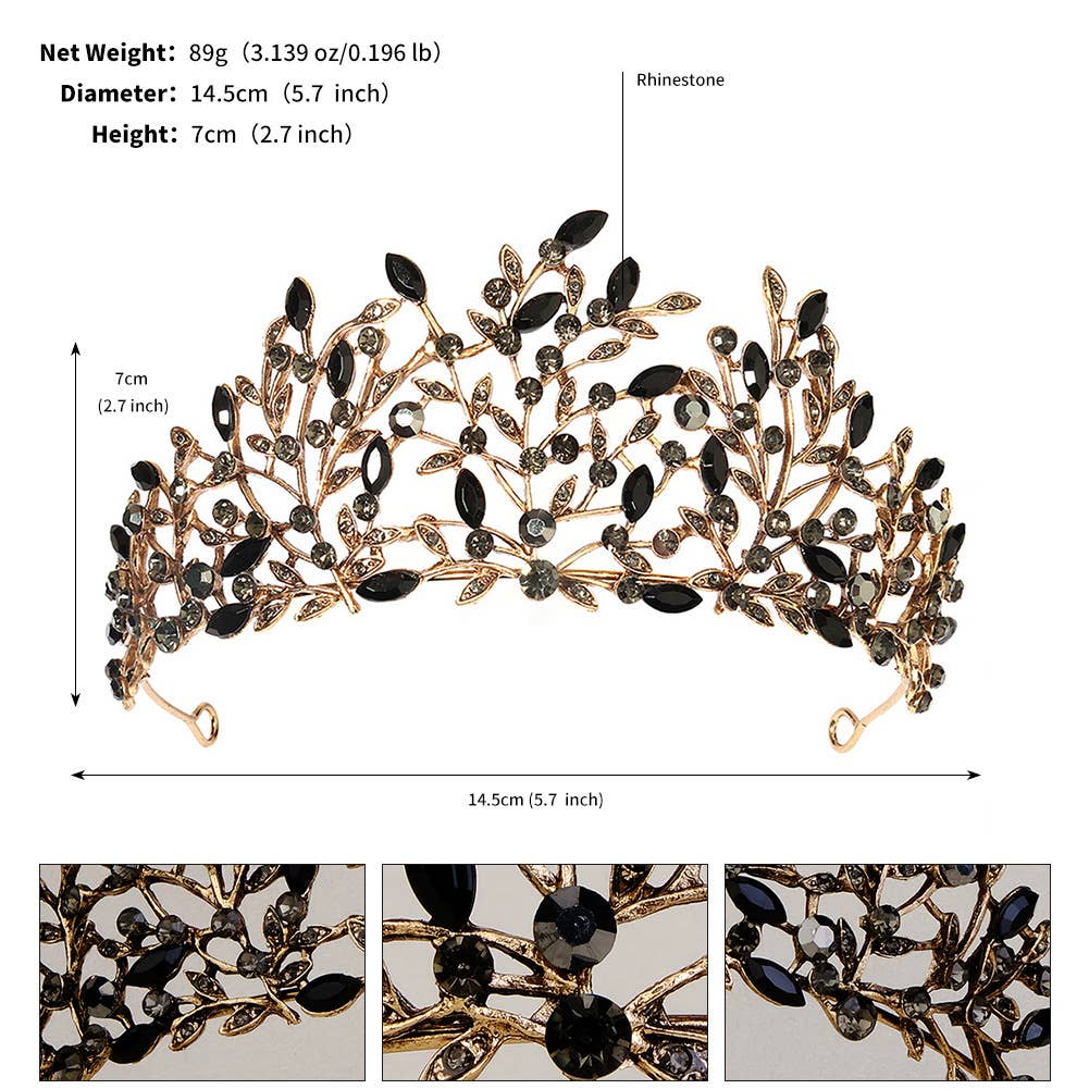 Tourtiwi - Wholesale Tiara - Women's - Obsidian Tiara Rhinestone Alloy Headdress Black Crown47