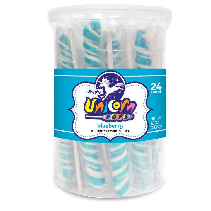 Royal Wholesale - Wholesale Lollipop - Adams & Brooks Light Blue Mini Unicorn Pop jar 24ct