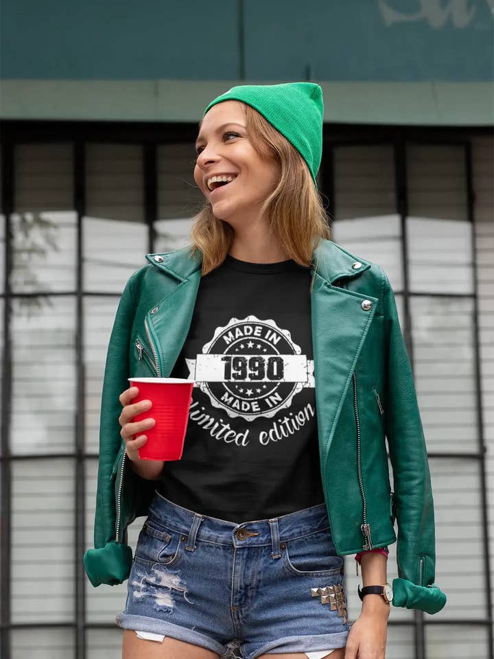 Made in 1990 Limited Edition Women's T-shirt Black Birthday Gift 00426 for wholesale by ULTRABASIC