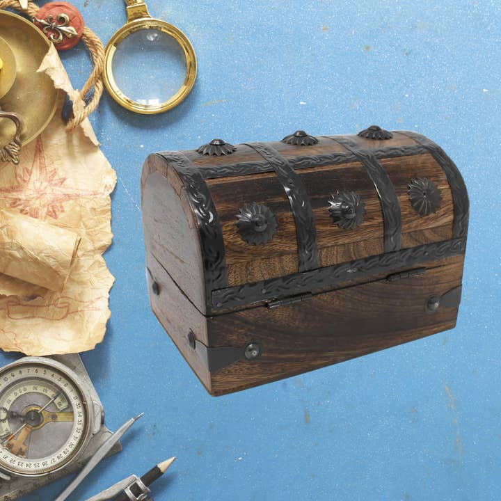 Magnifique Hearts - Wholesale Decorative box - Rustic Wooden Treasure Chest Box – 6.5" Pirate Storage3
