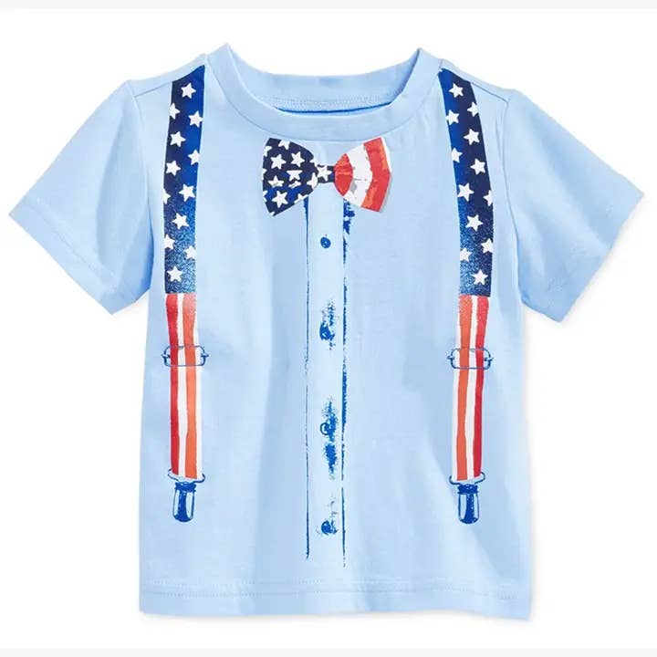 Blue USA Flag Print Cotton Boy T-Shirt for wholesale by Fennco Styles