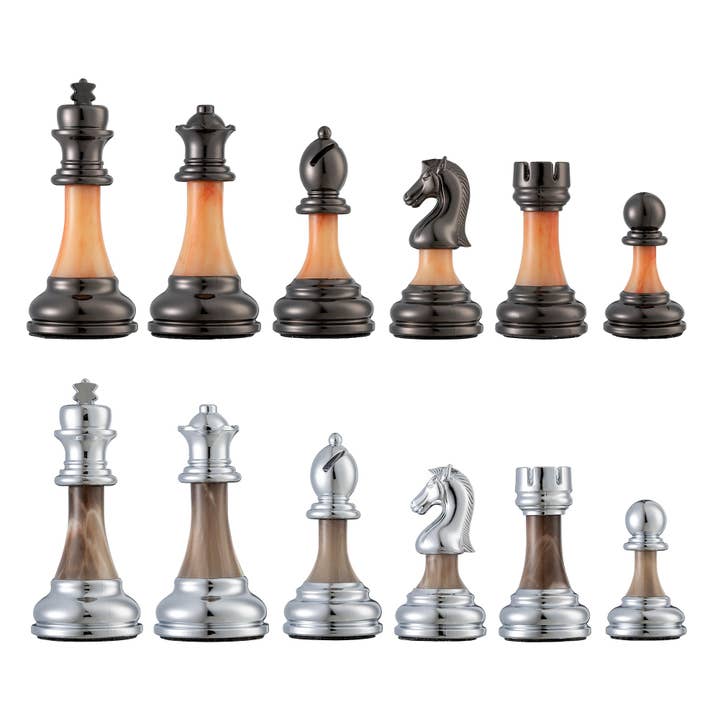 Bobby Fischer Metal & Acrylic Chess Pieces, 3.5 inch king for wholesale by Wood Expressions