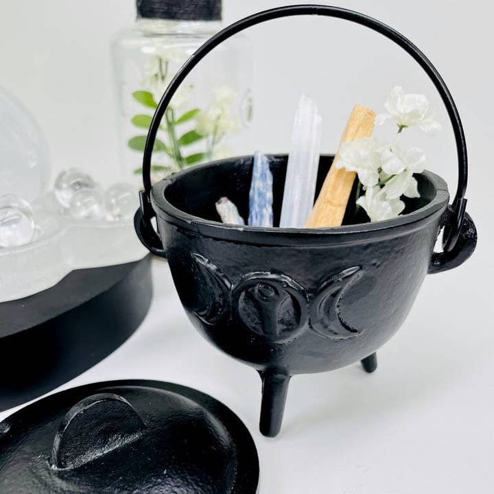 Caldero de cristal con decoración de Halloween con acento de triple luna para venta al por mayor de Rock Paradise