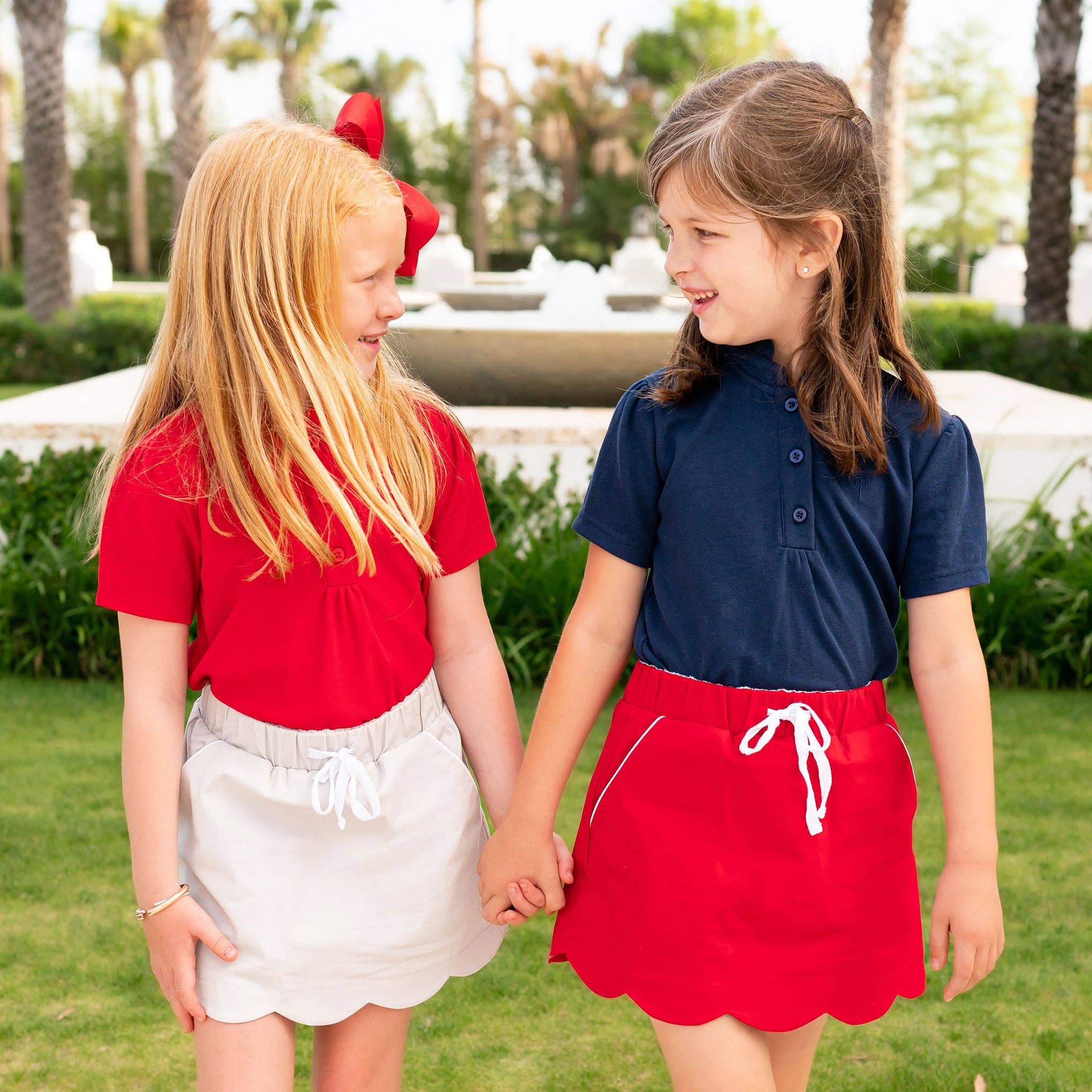 Shrimp and Grits Kids - Wholesale Skort - Kids - Girls Scallop Skort - Red Twill1