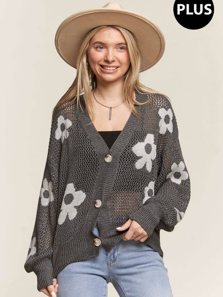 PLUS LIGHTWEIGHT FLORAL CARDIGAN- LESW3607X for wholesale by Madelyn