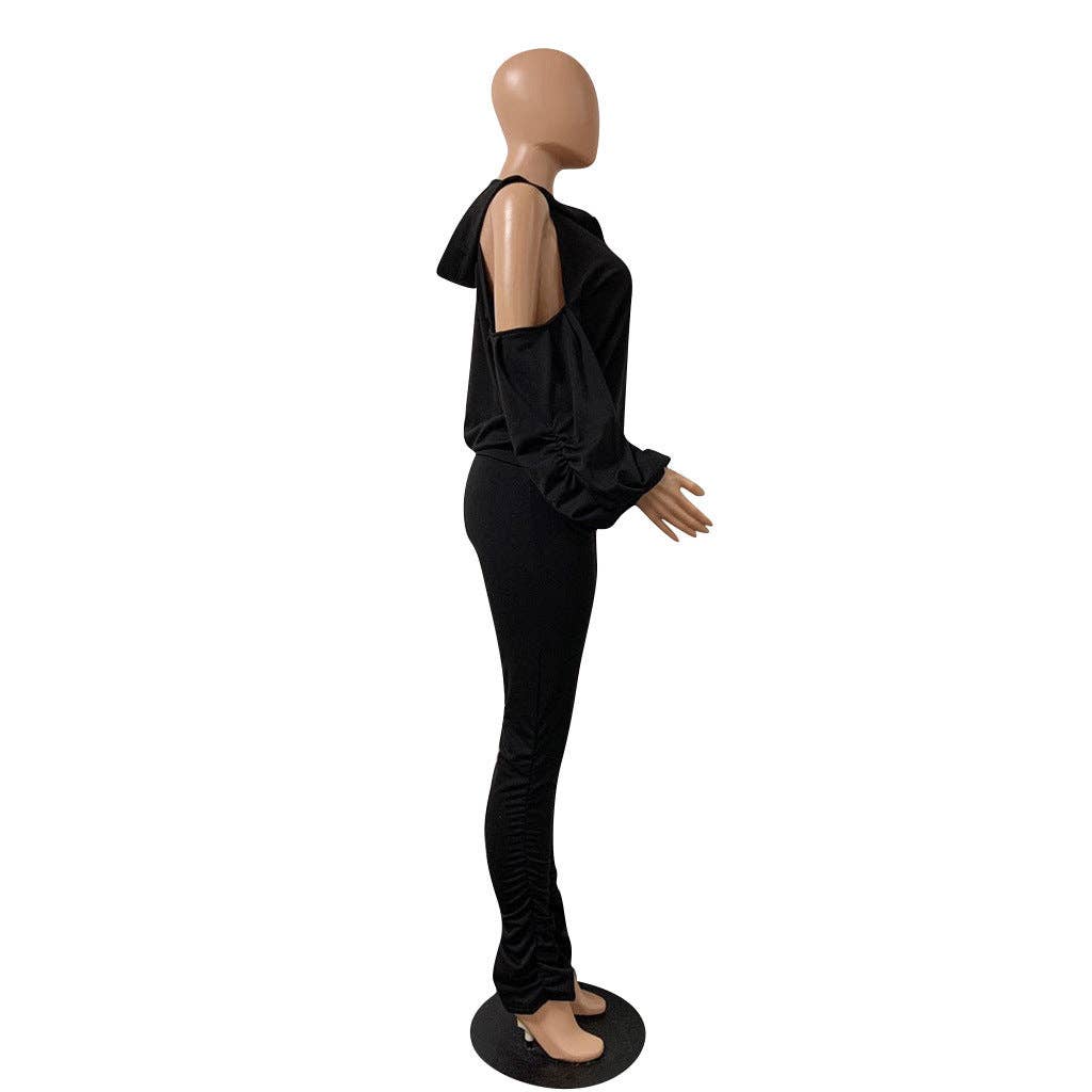 MB Fashion Wholesale - Wholesale Top & Pant Set (NOT Loungewear) - Women's - MB FASHION BACKLESS HOODIE RUFFLE SPLIT PANTS SET 813610