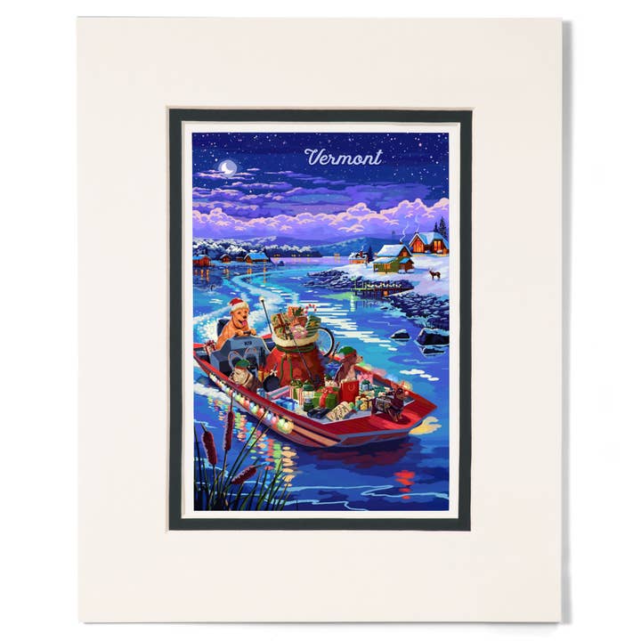 MATTED PRINTS Vermont, Happy Howlidays, Santa Dog for wholesale by Lantern Press