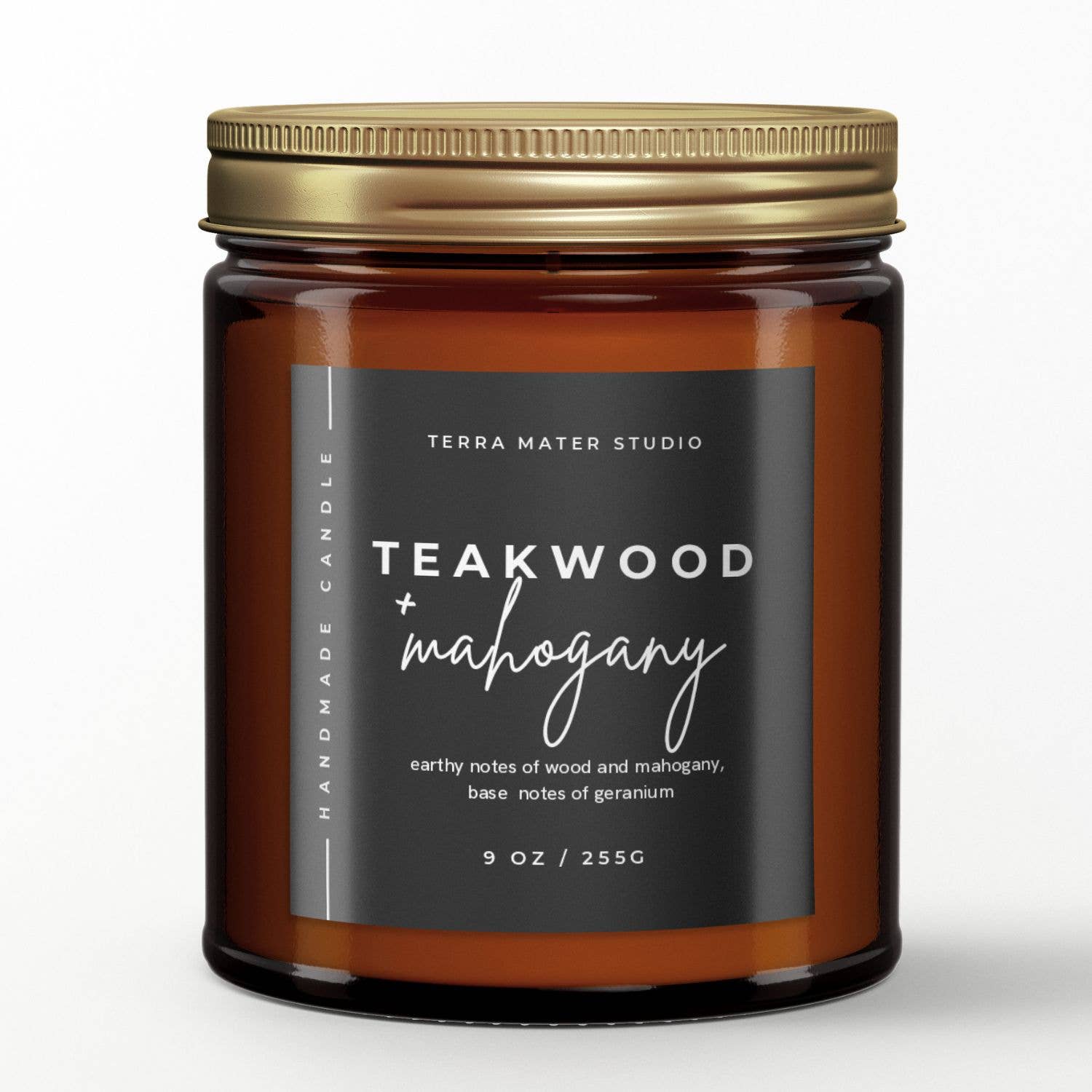 Terra Mater Studio LLC - Wholesale Jar/Filled Candle - Teakwood Mahogany All-Natural Candle | 50+ Hour Burn1