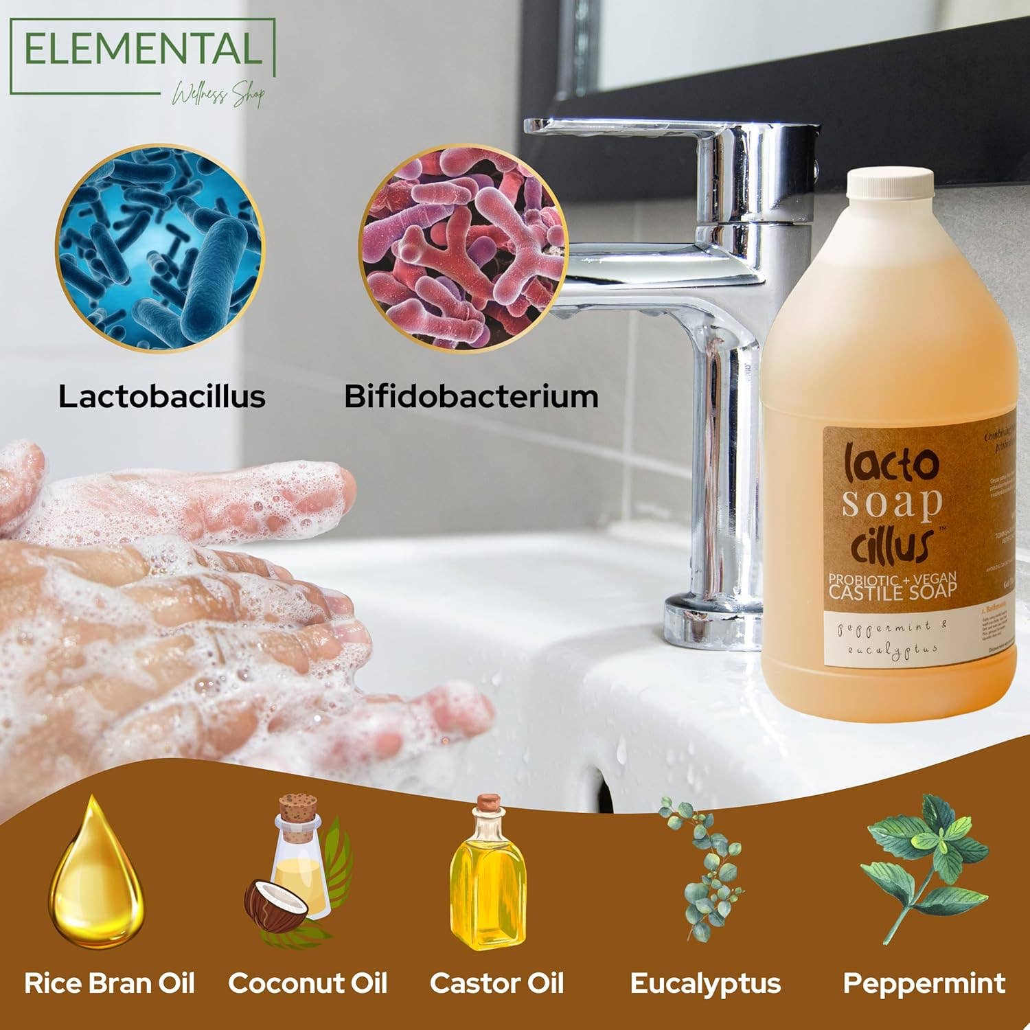 Elemental Wellness | Soap & Toxin-Free Living – wholesale Body wash/shower gel – Peppermint Castile Soap | Bulk Natural Castile Soap (64 oz)6