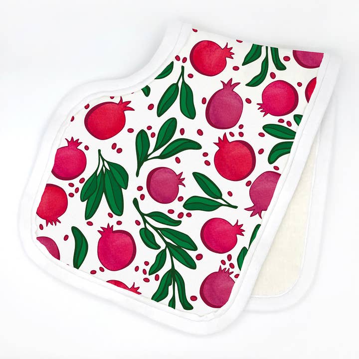 Panno per ruttino in cotone biologico al melograno, Rosh Hashanah, Frutta per la vendita all'ingrosso da parte di Sunny Day Designs