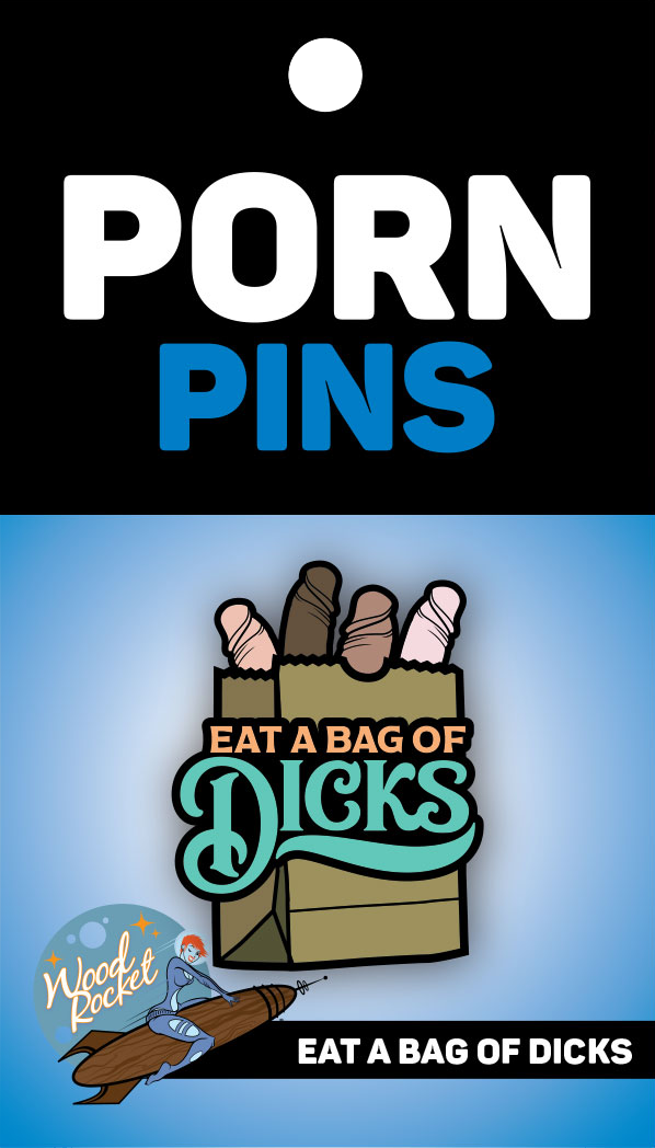 Black Brown Orange Aqua Eat A Bag of Dicks Enamel Pin, EPP-014 for wholesale on Faire2