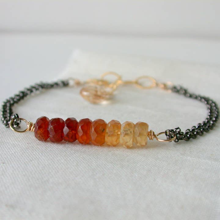 Linda Trent Jewelry - Wholesale Link & Chain Bracelet - Ombre Hessonite Garnet Gemstone Mixed Metal Bracelet
