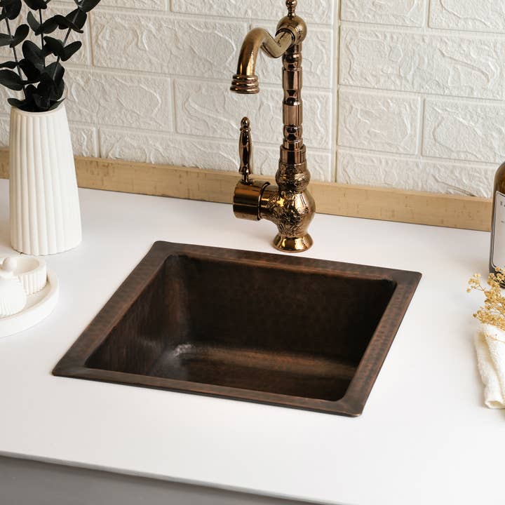 Copper Undermount Kitchen Sink | Handmade Hammered Farmhouse Copper Sink *Drain Cap Included* for wholesale by ALFIQ Copper