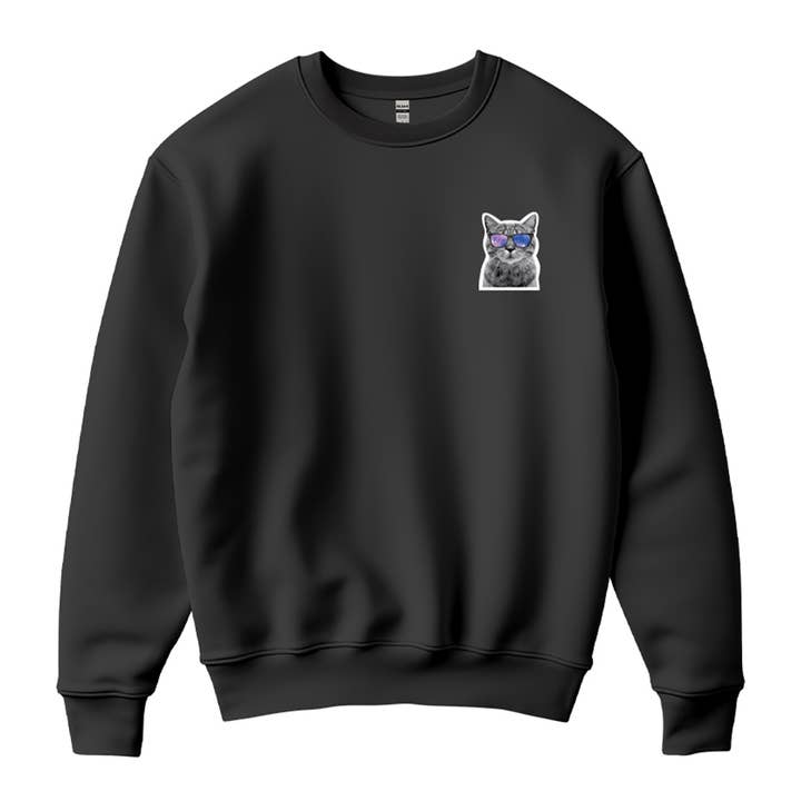 Fashion City - Venta al por mayor Sudadera estampada - Unisex - Sudadera de forro polar con estampado de logo de gato divertido con gafas de sol