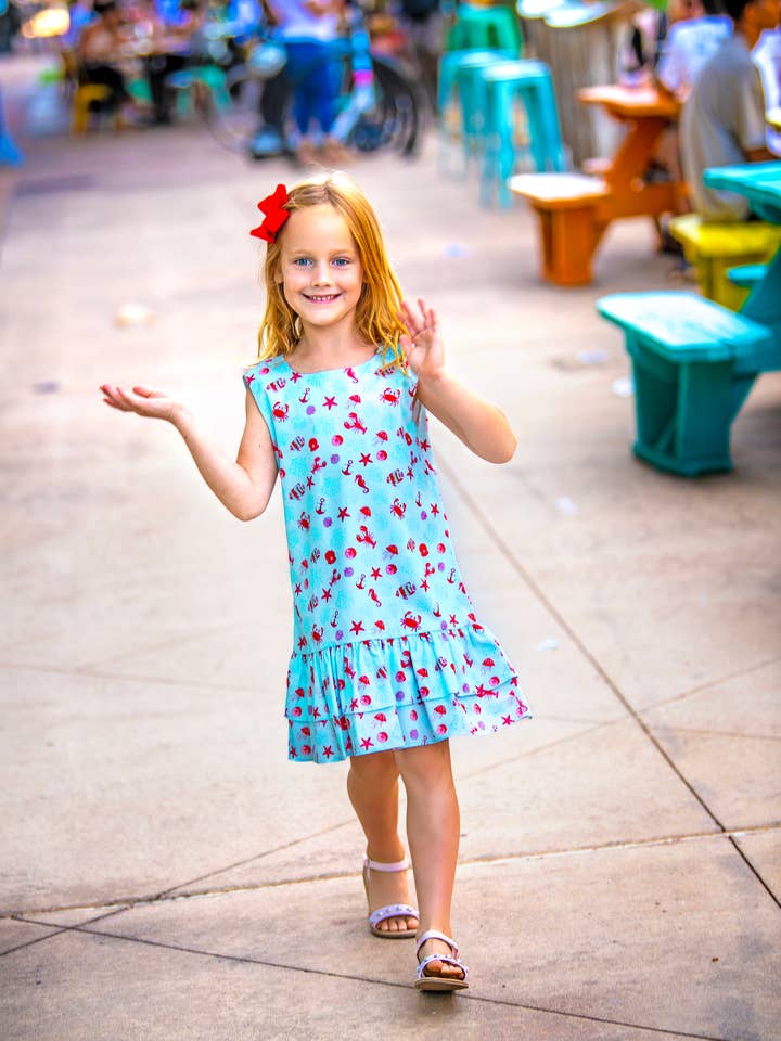 Minna - Wholesale Dress - Kids - Drop waist Dress - Summertime at the Cape Sea Creatures9