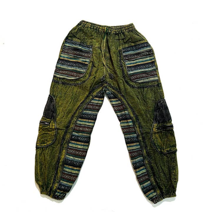 Shop Therapy - Wholesale Trousers – Unisex - Boho Cargo Pants with Tribal Stripes