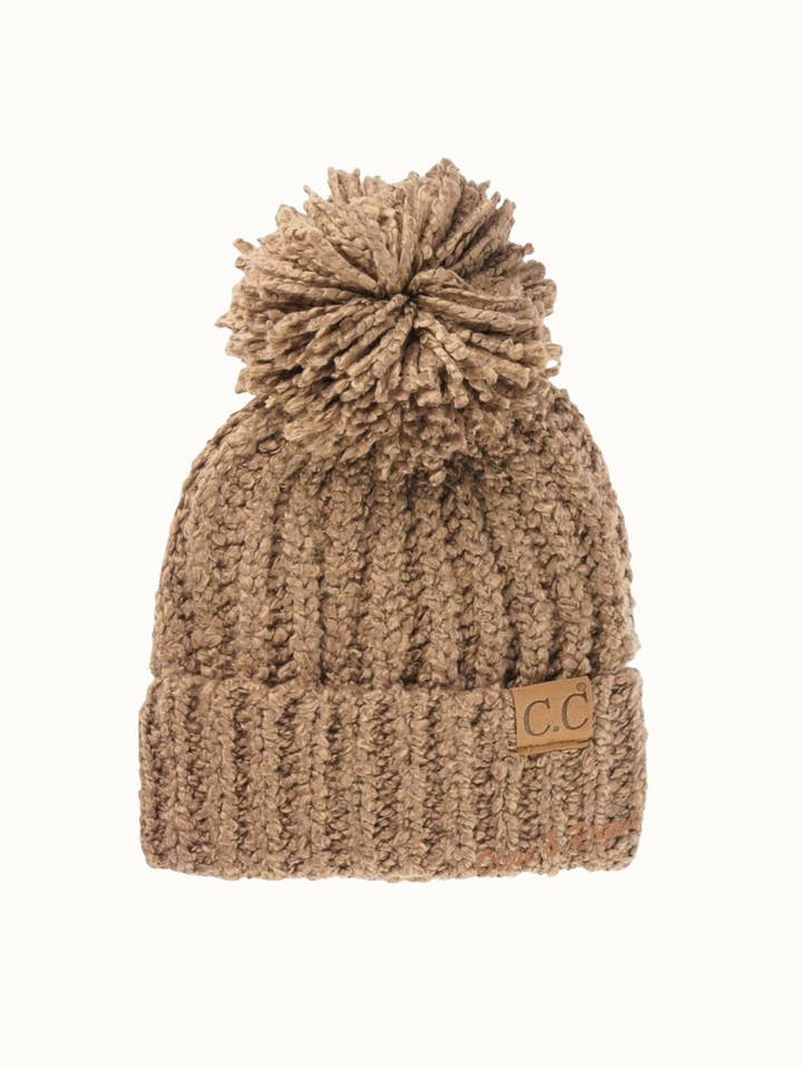 Chenille Pompom CC Beanie, Ultra Soft Plush, OSFM for wholesale by Olive & Pique