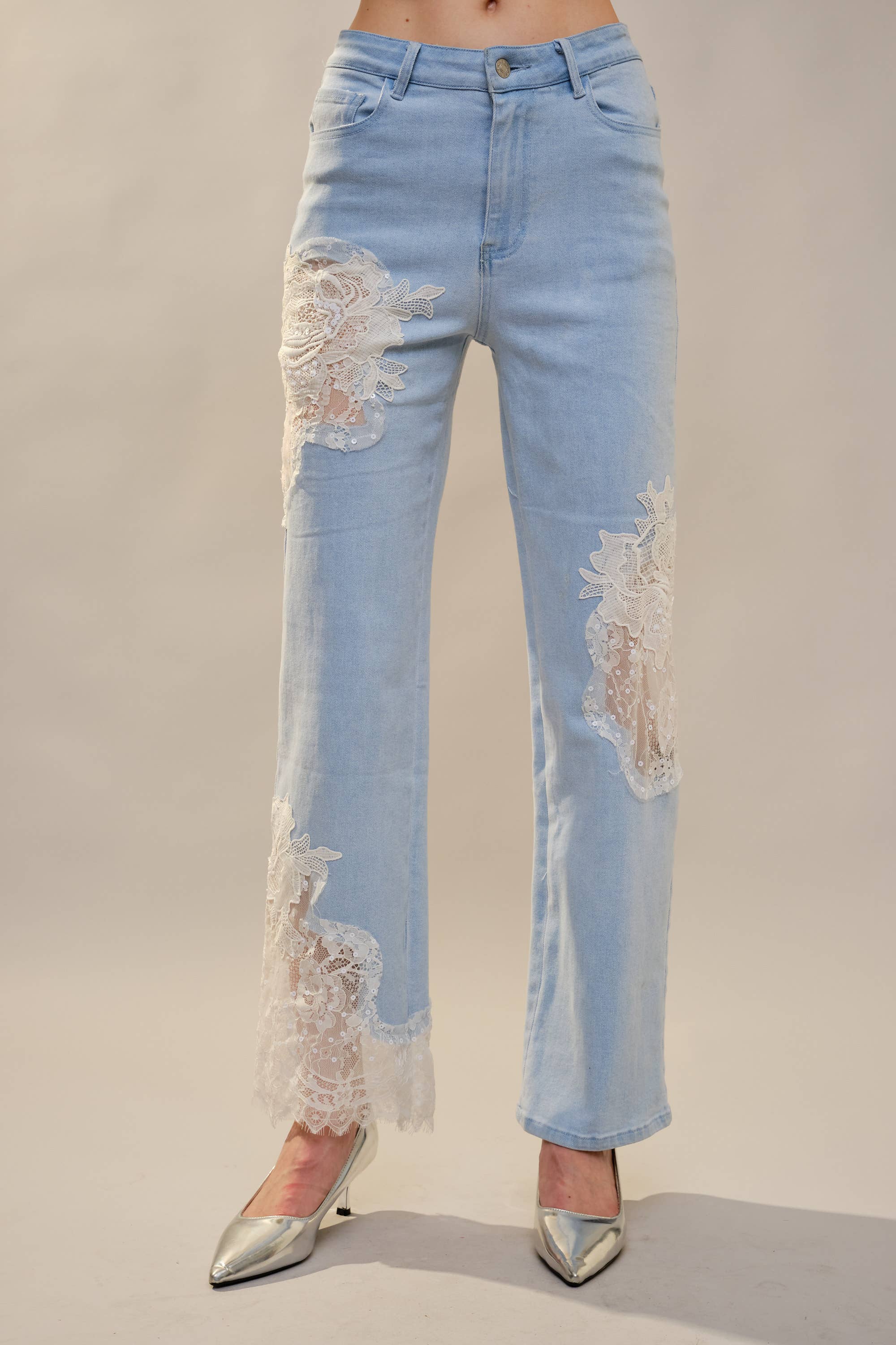 Blue B - Wholesale Jeans - Women's - 23421P - Lace Patchwork Straight Leg Jeans8