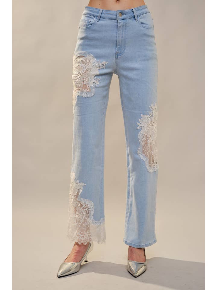 Blue B - Wholesale Jeans - Women's - 23421P - Lace Patchwork Straight Leg Jeans8