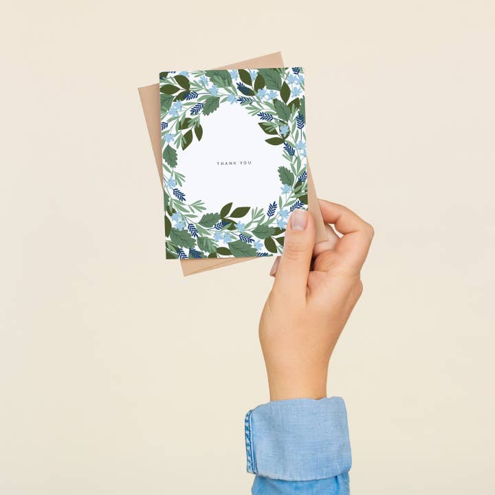 HAZELMADE® Tea Towels + Gifts - Wholesale Thank You Card - "Thank You" Blue Bouquet Florals / Thank You / Greeting Card1