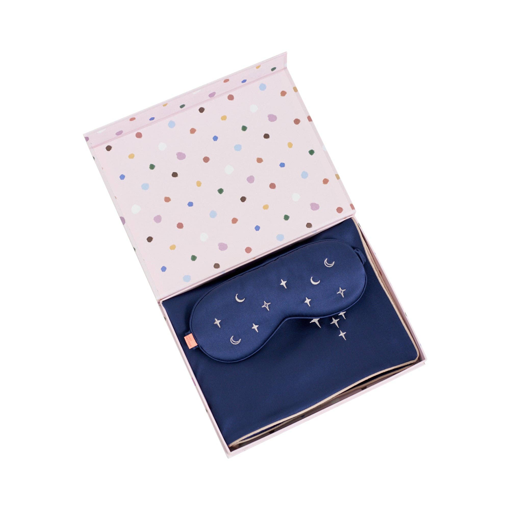 "Moonlit Stars" Silk 2 Piece Gift Set: Silk Pillowcase & Silk Sleep Eye Mask - Navy for wholesale on Faire0