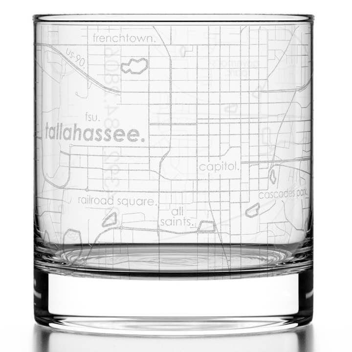 Tallahassee, FL City Map - Etched Whiskey Rocks Glass for wholesale by Well Told