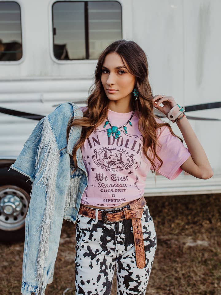 Guts, Grit & Lipstick Country singer Western graphic t-shirt for wholesale by Midwestern Wildflower