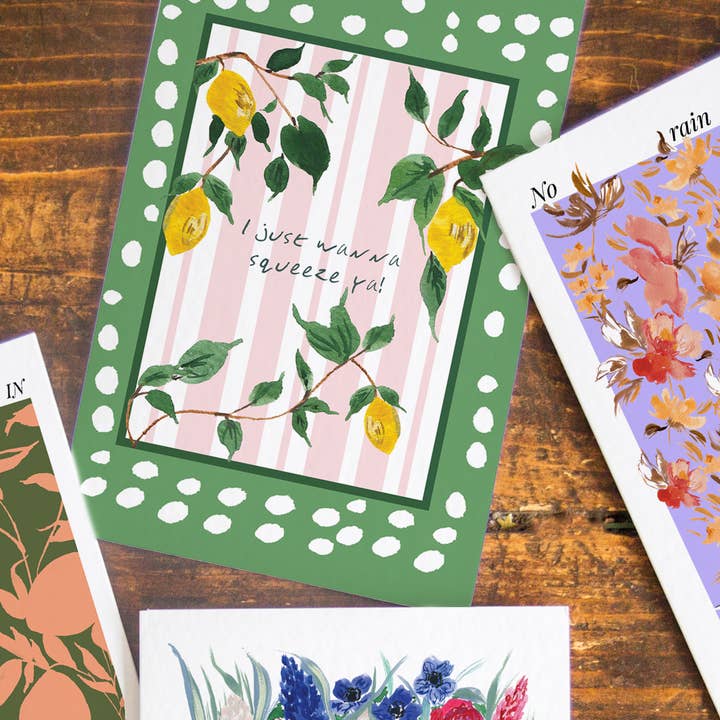 I Just Wanna Squeeze Ya! Lemon Design Greeting Card for wholesale by Katie Dyer