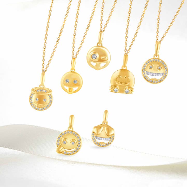 1/10 - 1/20 Cttw CZ EMOJI Face Pendant Necklace set in 925 S for wholesale by Prime and Pure