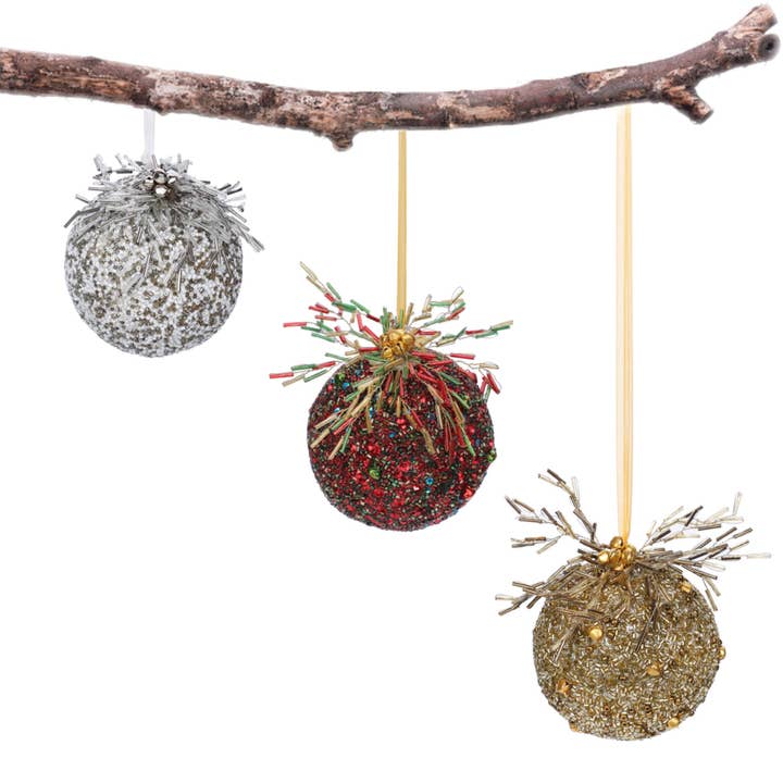 Adorno de abalorios para árbol de Navidad en plata, rojo y dorado, juego de 3 para venta al por mayor de Trunkin'