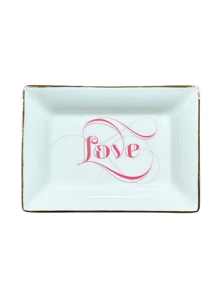 Alla hjärtans dag Kärlek Rosa Kalligrafi Smyckesbricka för wholesale av The French Bee & Co