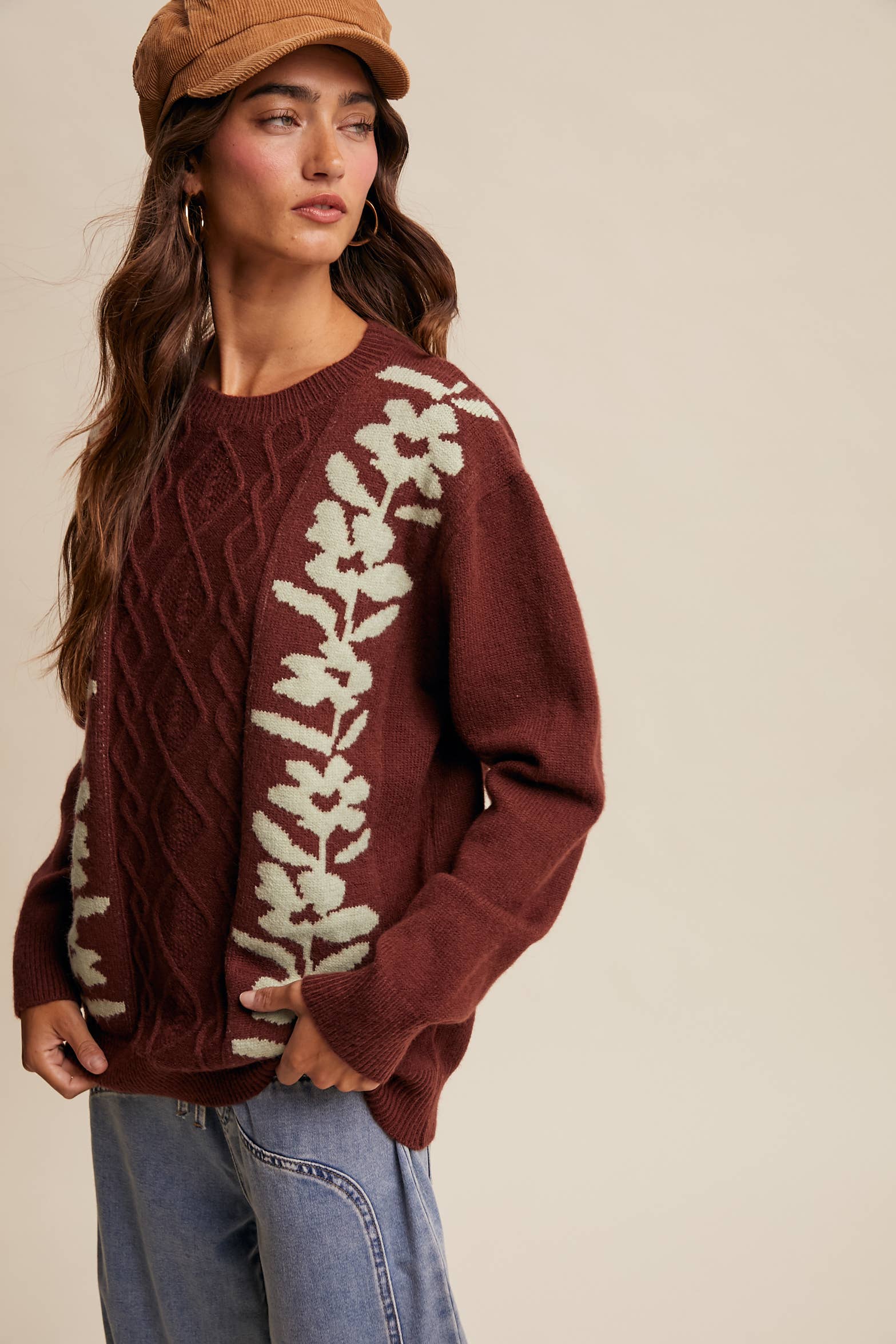 Listicle - Wholesale Knit Sweater - Women's - Floral Panel Cable Knit Sweater (LSW0880)16