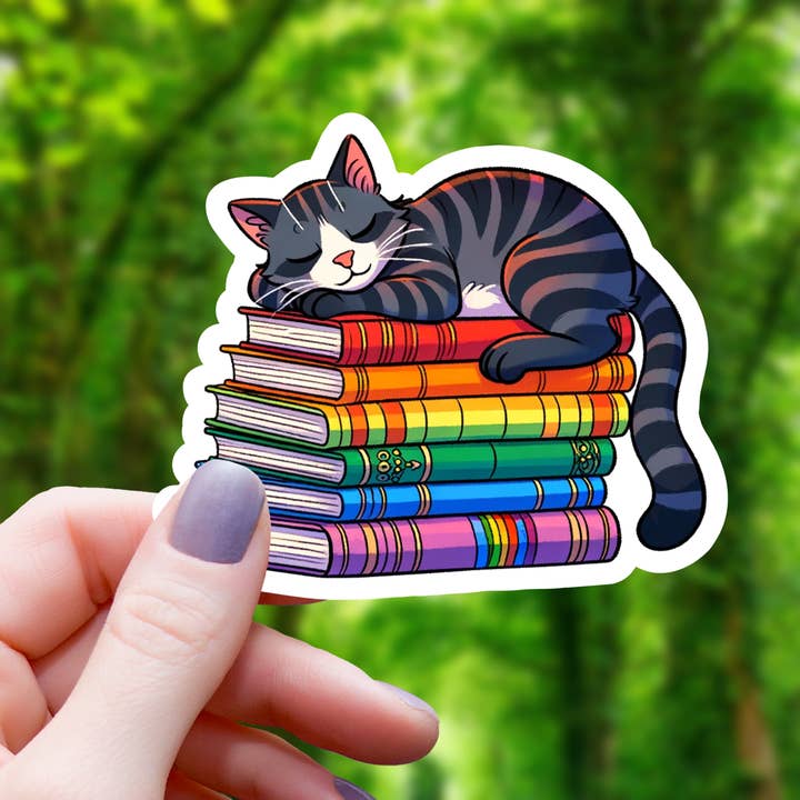 Mimic Gaming Co - Wholesale Sticker - Striped Cat on Books Sticker - 3"