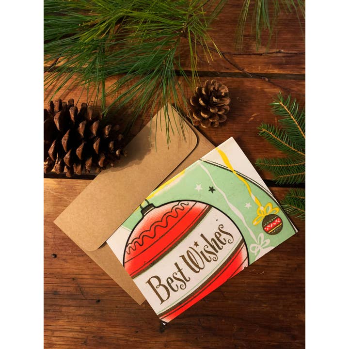 Shire Prints - Wholesale Kerstkaartje - Ornament Best Wishes - Vintage Matchbook-kunstkaart voor Kerstmis