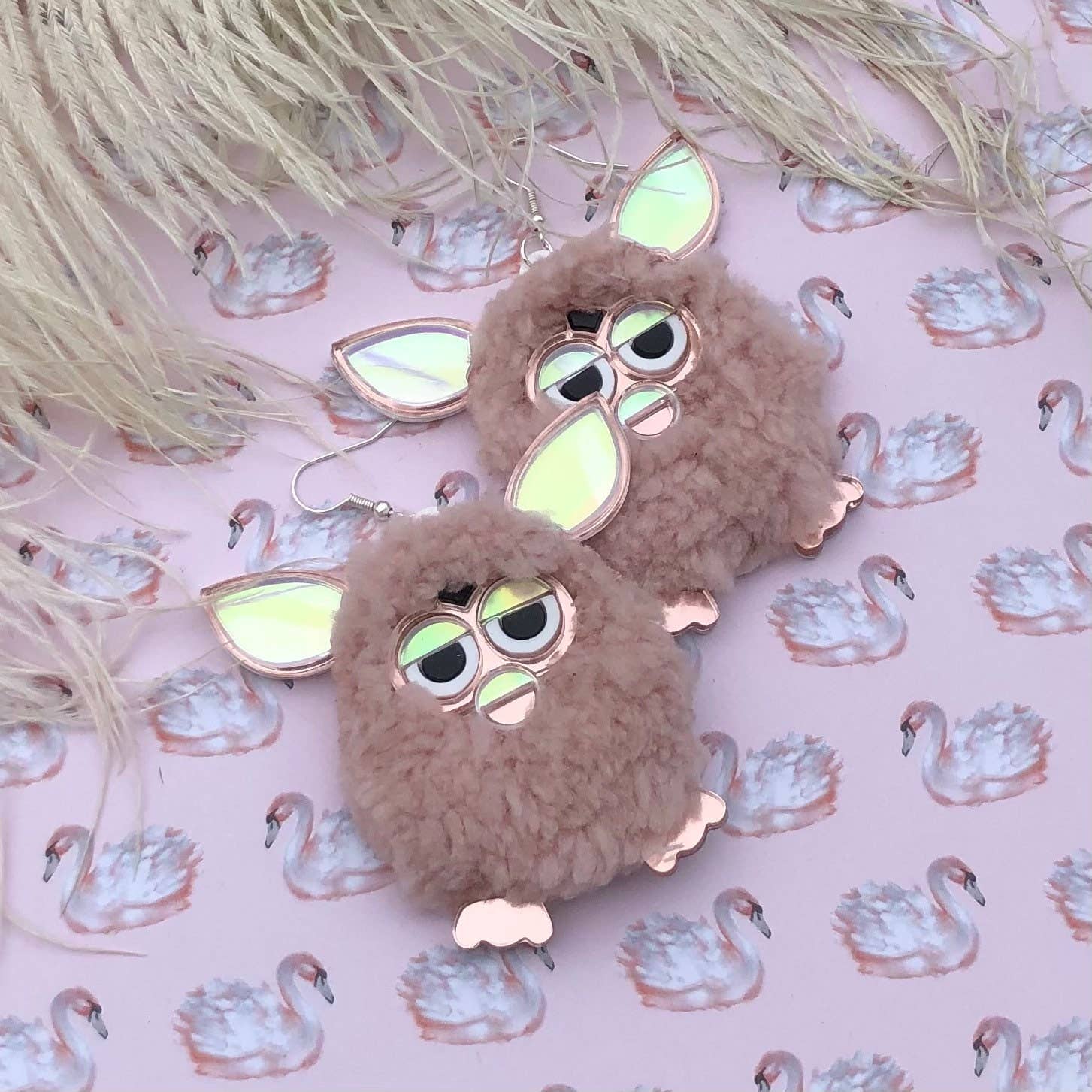 I'm Your Present - Wholesale Dangle Earrings - Rose Pink Furry Furby Earrings, Laser Cut Acrylic, Plastic Jewelry8