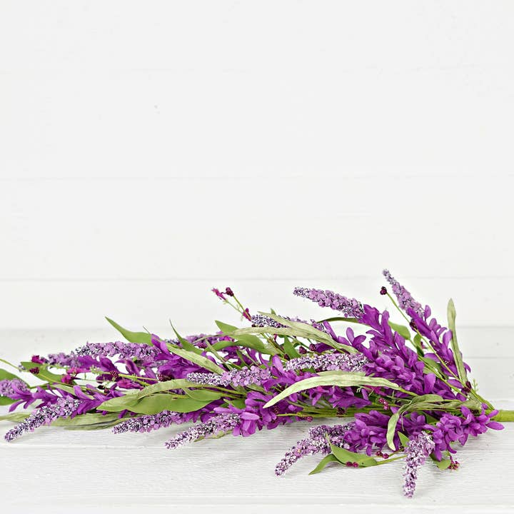 Impressive Enterprises, Inc. - Wholesale Artificial Flowers - 35613-28inL Teardrop-Purple Cluster Flowers with Heather