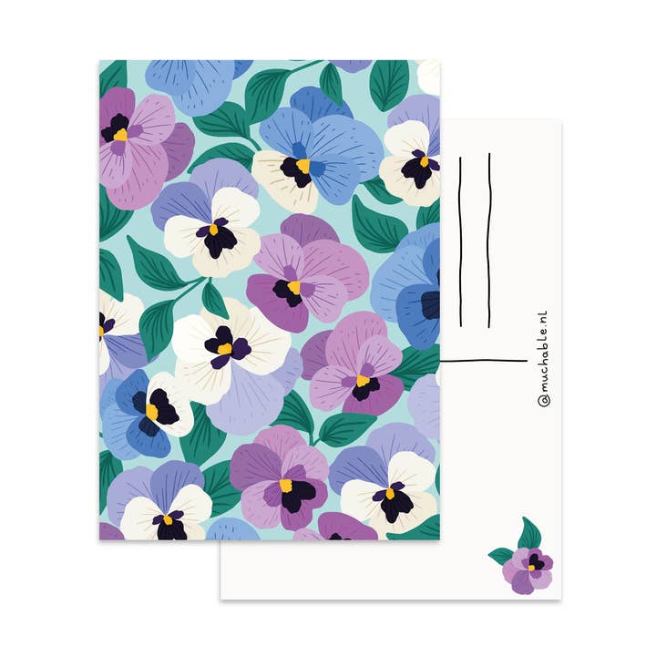 Postcard - pattern pansies flowers - card pansies print for wholesale by Muchable