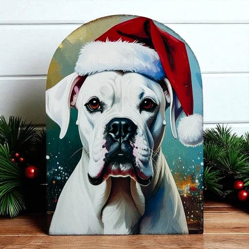 Dog in Santa Hat Wood Arch-Christmas 2025 Decor Sitter for wholesale by Inkwood Crafters