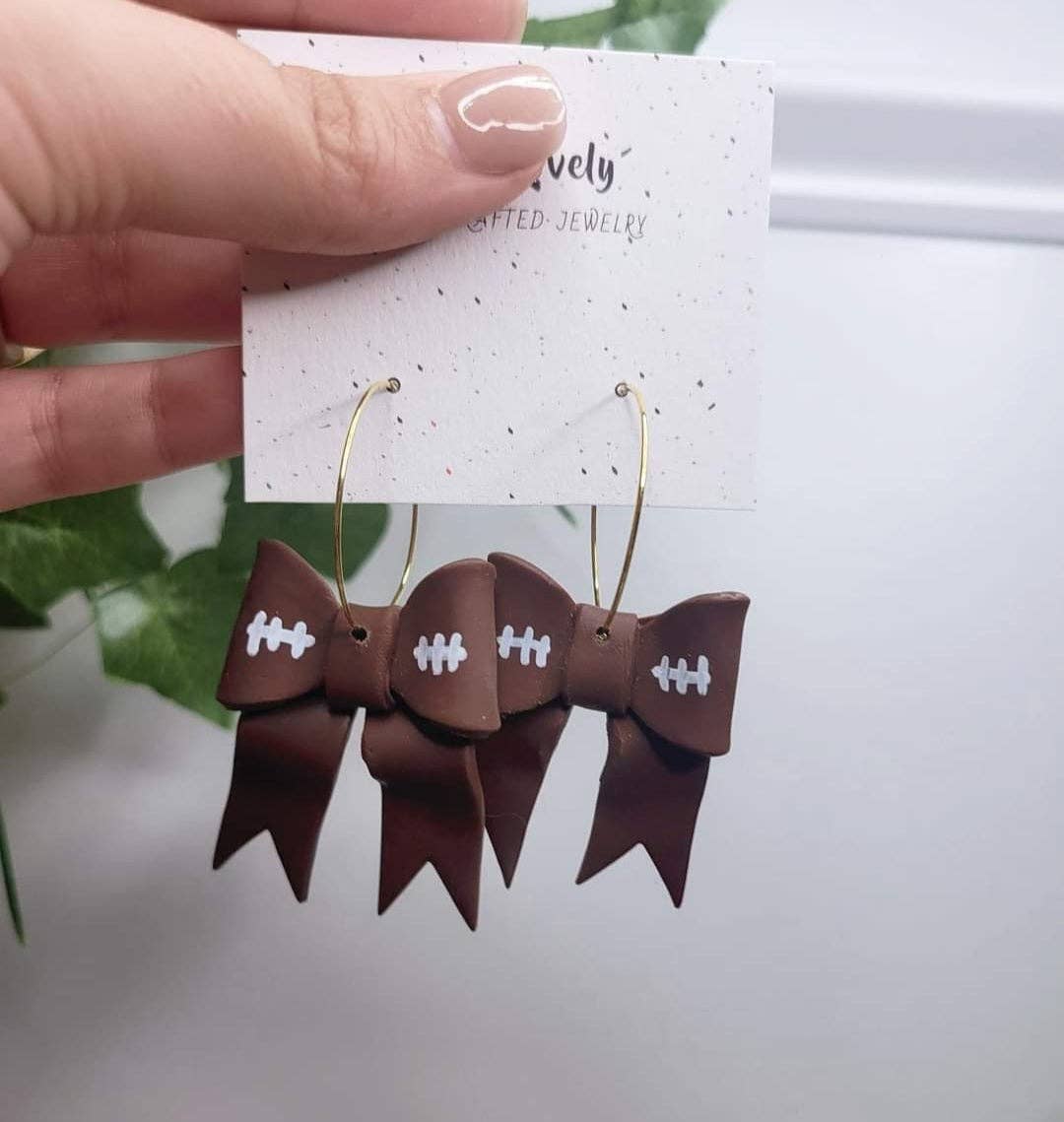 MK Lovely Boutique - Wholesale Dangle Earrings - Big Bow Football Hoops1