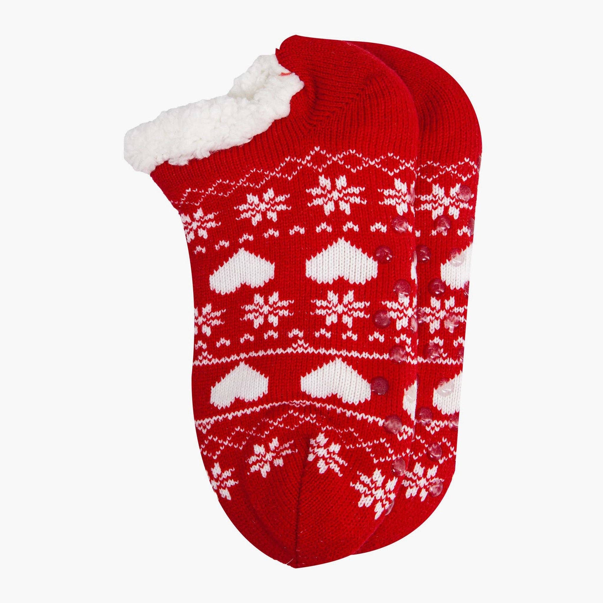 Sock Talk – wholesale Sock slippers – Women's – Women's Short Slipper Socks- Red, Fair isle2