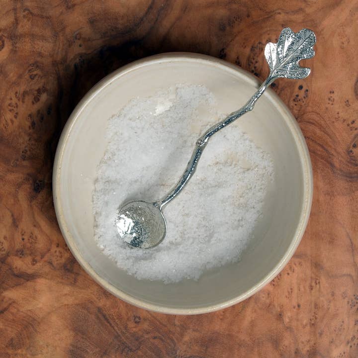 Glover & Smith - Wholesale Kitchen Spoon - Oak Leaf Tiny Salt or Spice Pewter Spoon