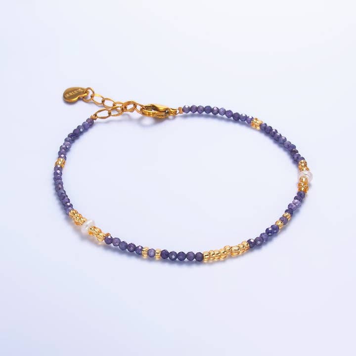 Bracciale in acciaio inossidabile con perline di ametista viola da 7 pollici | WA-3116 per la vendita all'ingrosso da parte di Aim Eternal