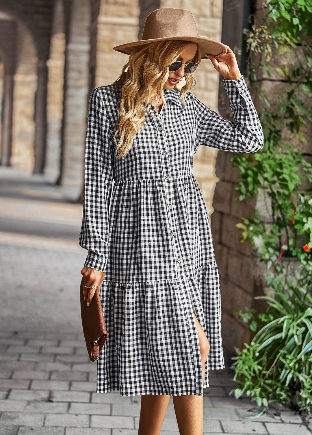 Miss Sparkling - Wholesale Dress - Women's - Gingham long sleeve dress0