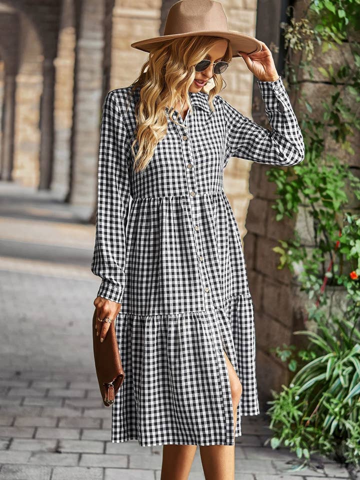 Miss Sparkling - Wholesale Dress - Women's - Gingham long sleeve dress0