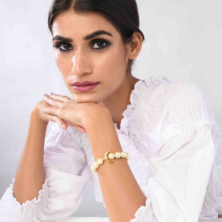 Initial Bracelet C With Ivory Pearls for wholesale by Elaa